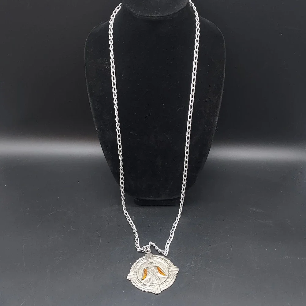 Heavy‎ Silver Tone Tribal Eagle Bird Pendant Necklace Copper Tone Wings